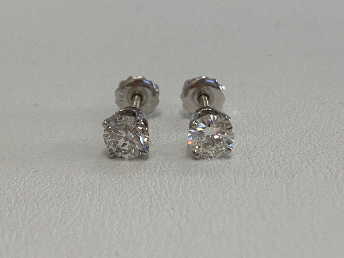 Gold-Diamond Earrings 2 Diamonds 1.30 Carat T.W. 14K White Gold 2.4g ...