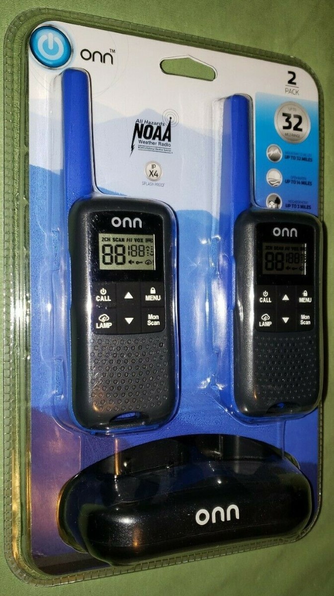 ONN ONA19WT004 32 Mile 22 Channel Walkie Talkie NOAA 2 Pack With