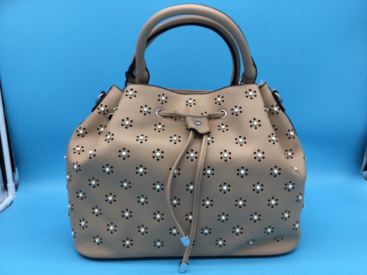 Khaki 3D Floral Deco Bucket Handbag
