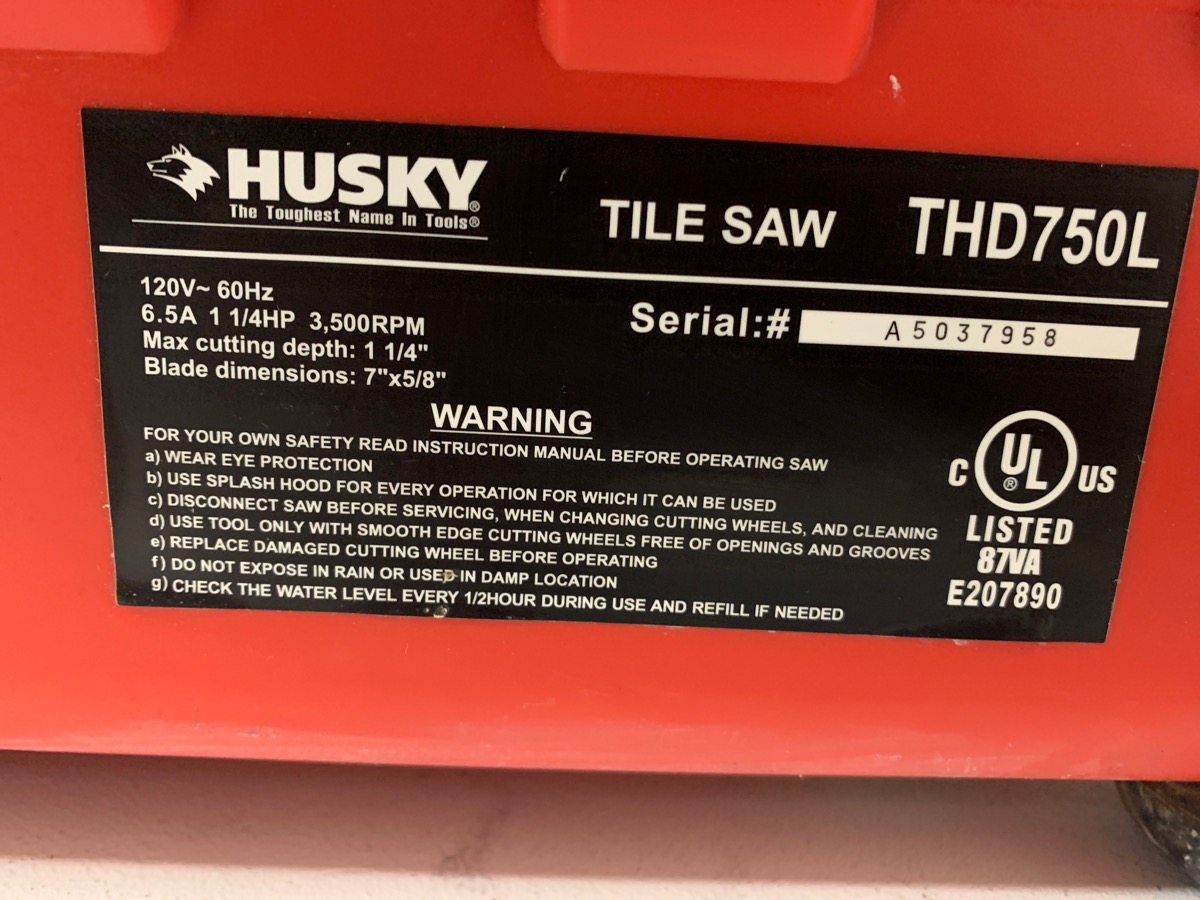 HUSKY TOOLS THD750L TILE SAW Good River City Pawnbrokers Evansville