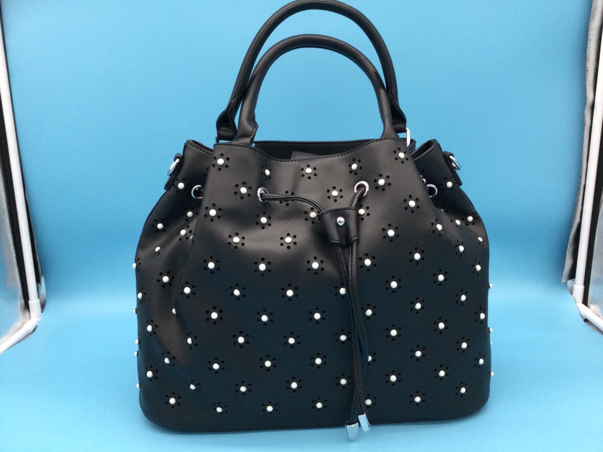 Black 3D Floral Deco Bucket Handbag