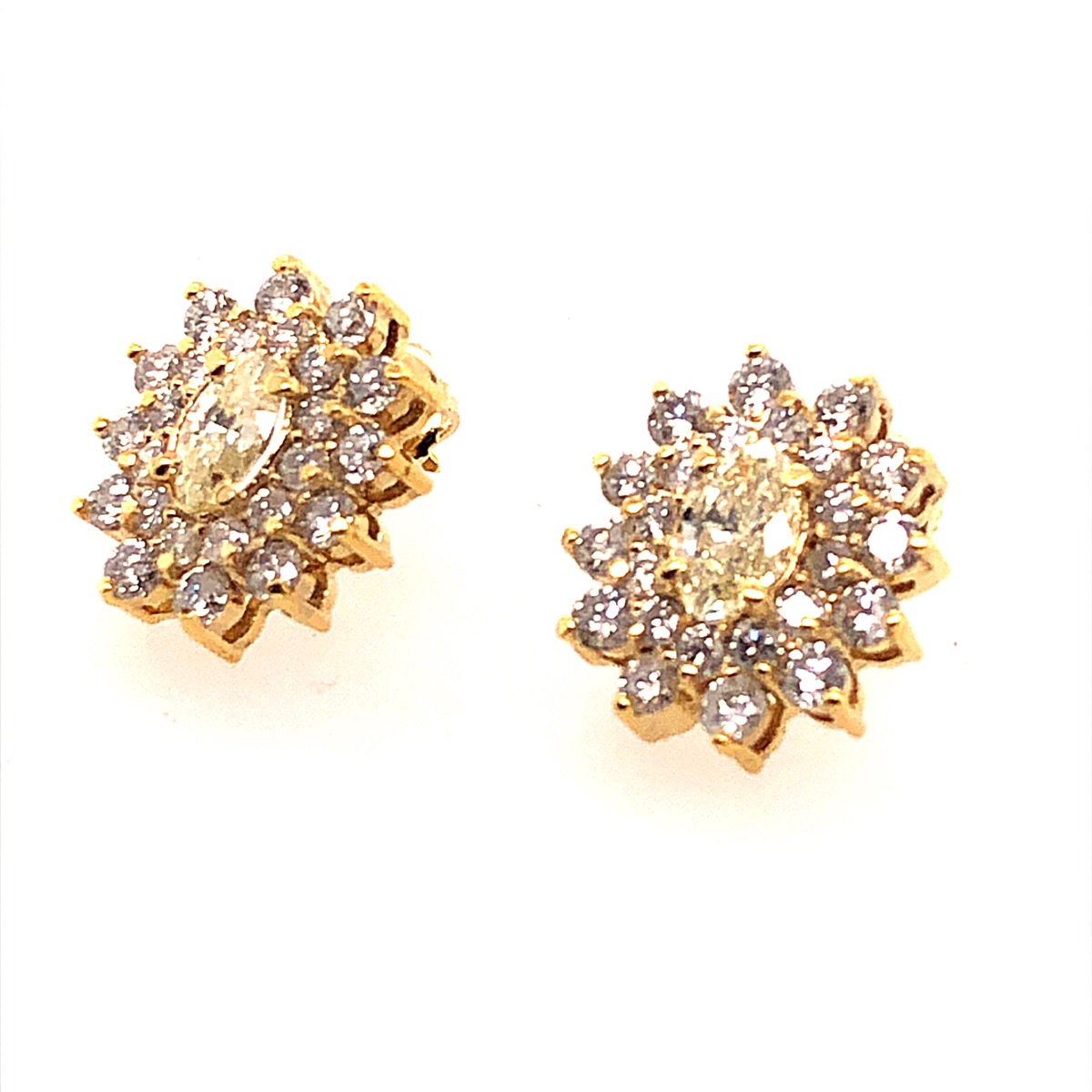 Gold-Diamond Earrings 50 Diamonds 2.04 Carat T.W. 14K Yellow Gold 4.35g ...