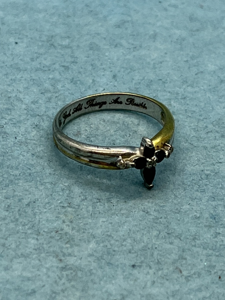 Blue Stone Lady's SilverDiamond & Stone Ring 3 Diamonds .03 Carat T.W