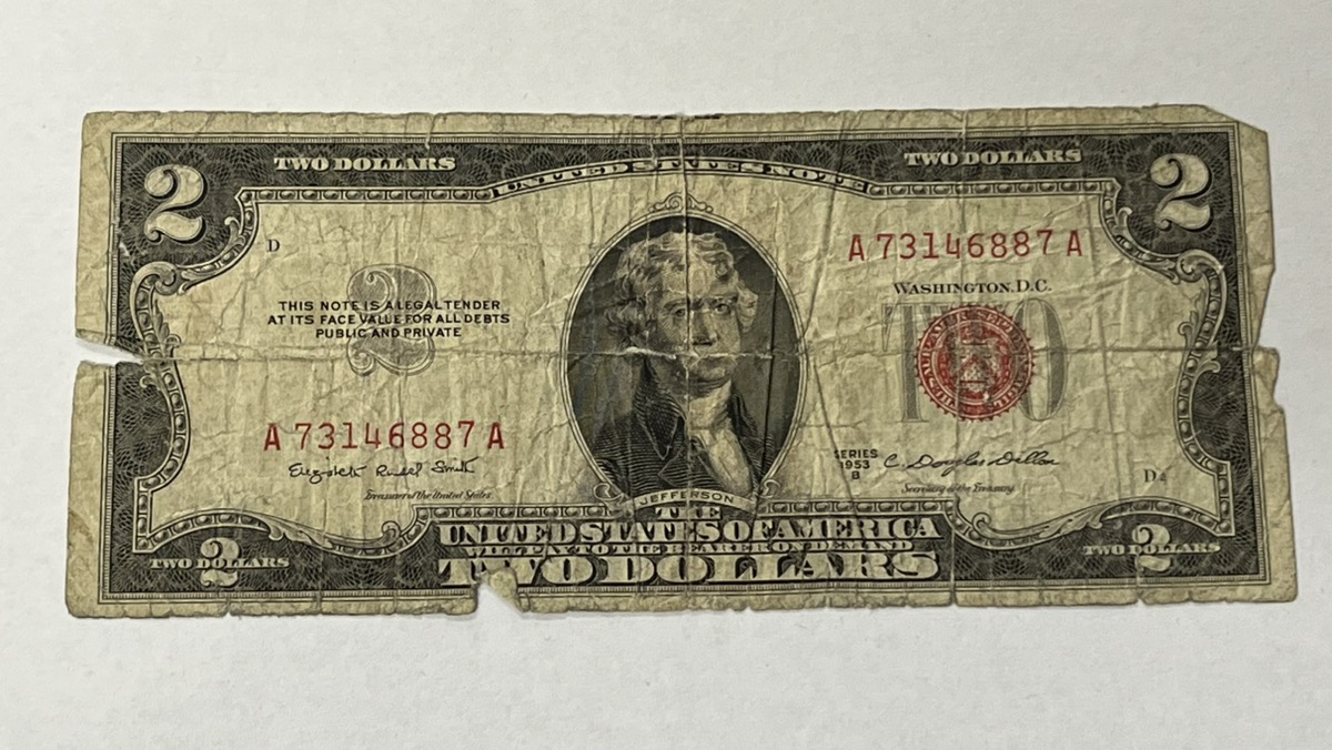 1953 B 2 Two Dollar Bill Red Seal US Two Dollar Note Very Good Buya