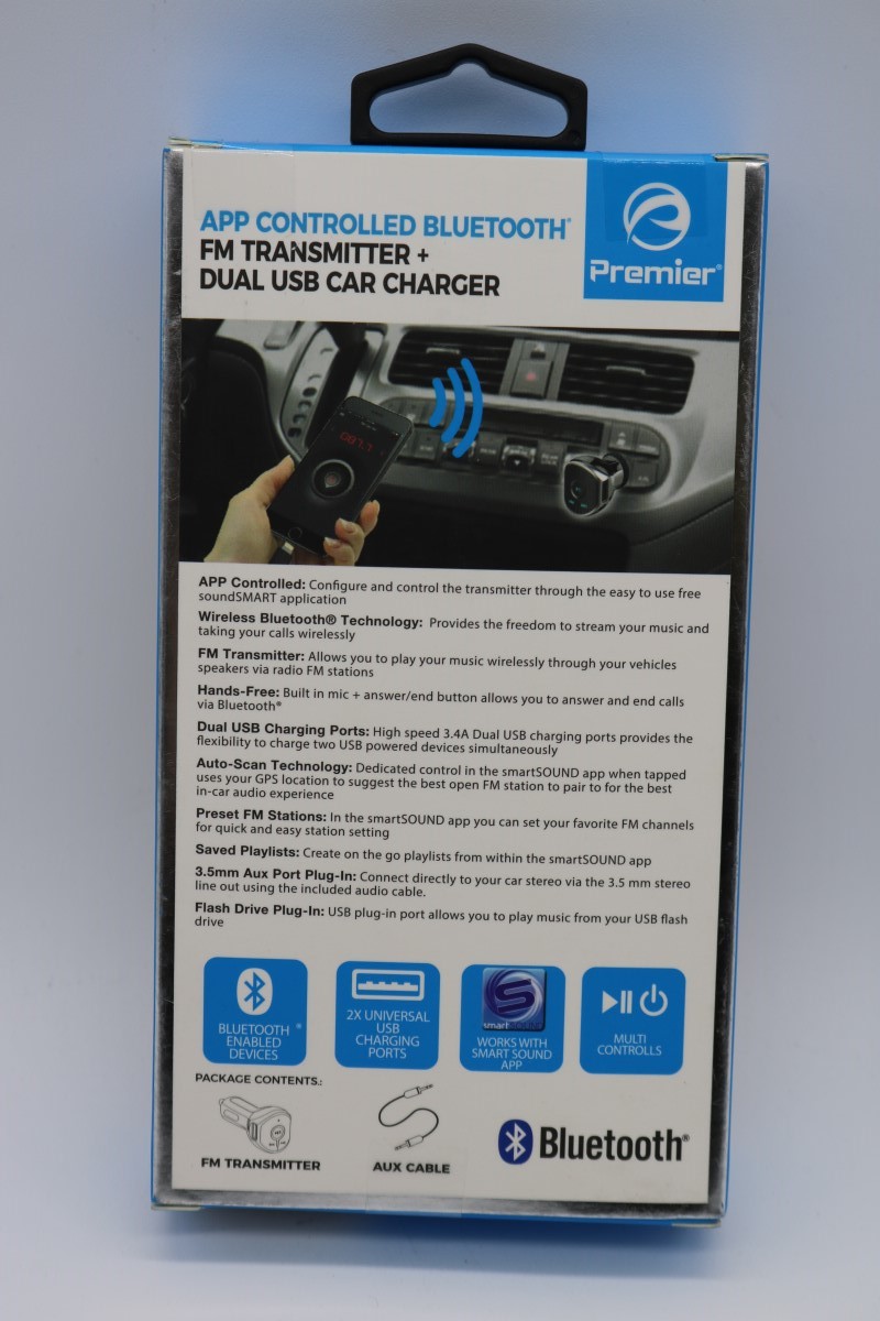 PREMIER MOBILE PWFMT8 APP CONTROLLED BLUETOOTH FM TRANSMITTER + DUAL