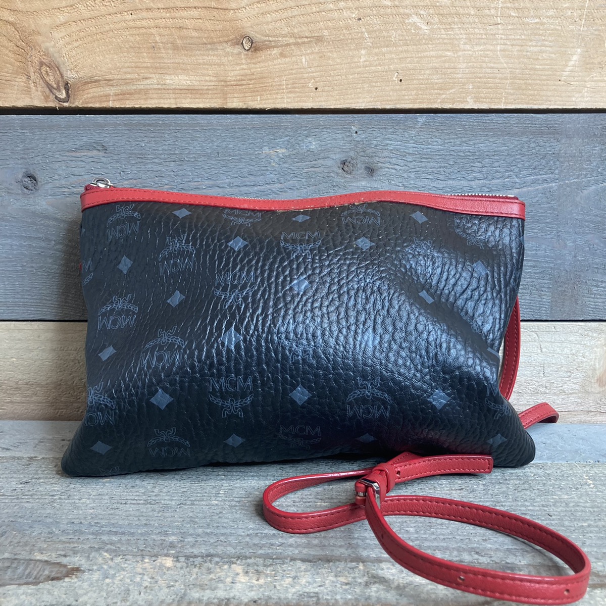MCM Crossbody Pouch Visetos Black Red Original Very Good Buya