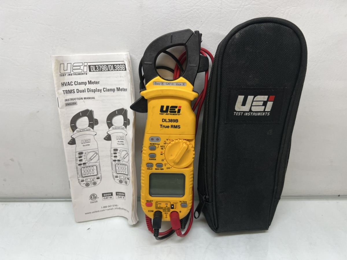 UEI DL389B DIGITAL TRMS CLAMP METER MULTIMETER W/ CASE, MANUAL, TEST