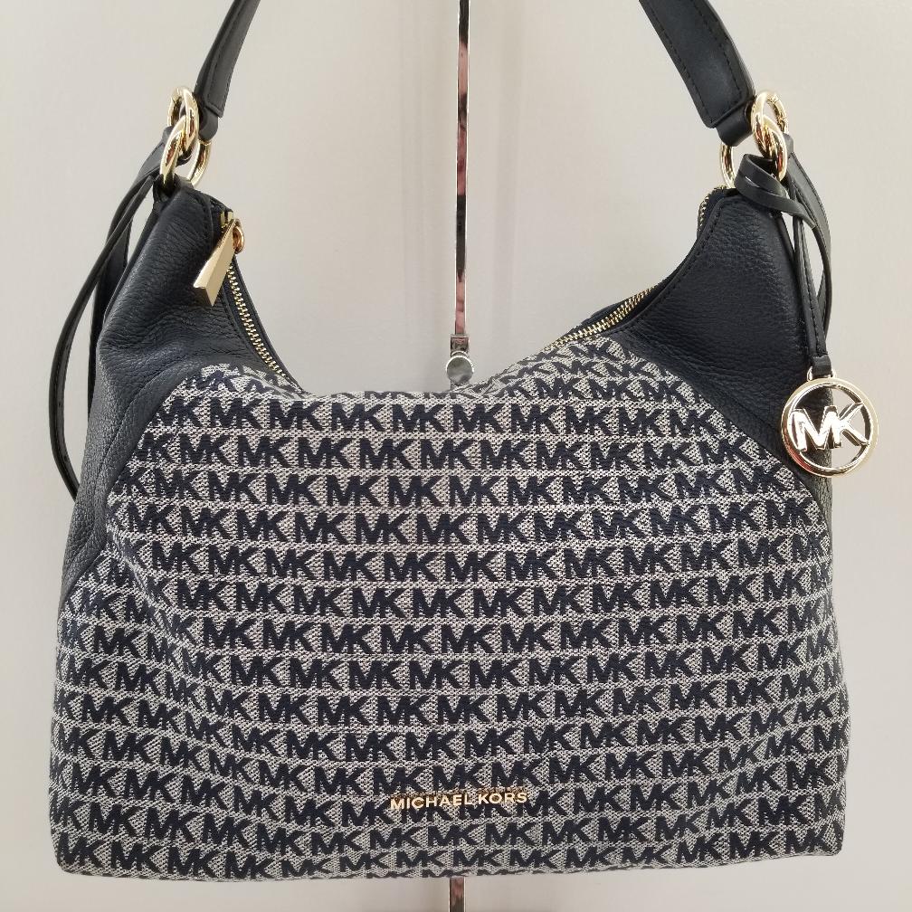 Michael Kors 30F9GXAL3J Aria Large Ivory Blue Jacquard & Leather