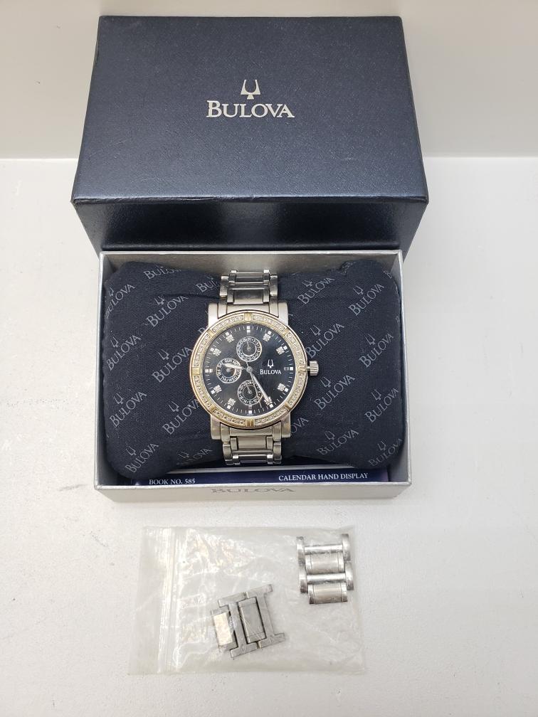 Bulova 96E04 39mm Stainless Steel Black Dial Diamond Accent Wrist Watch