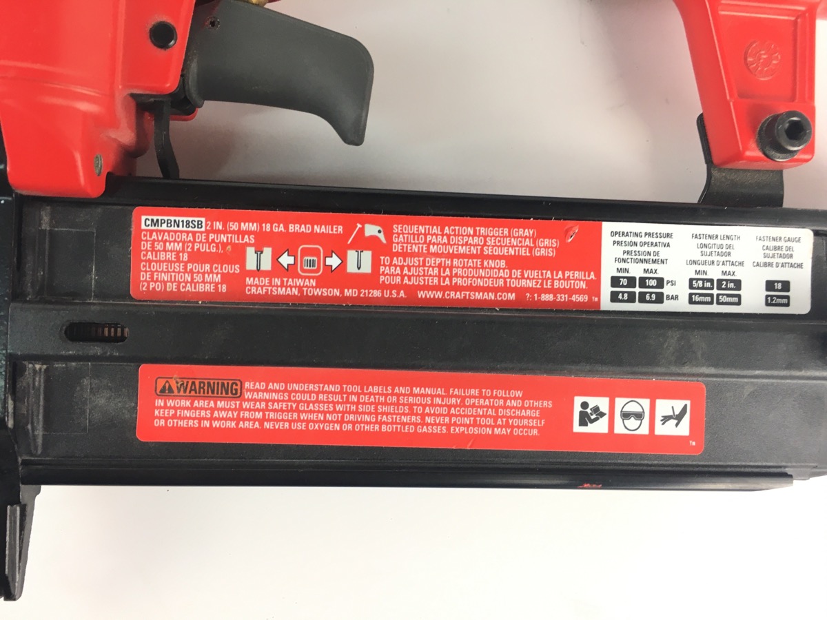 CRAFTSMAN CMPBN18SB 18 Ga. PNEUMATIC BRAD NAILER (MLSRM) Very Good Sharp Assets LLC
