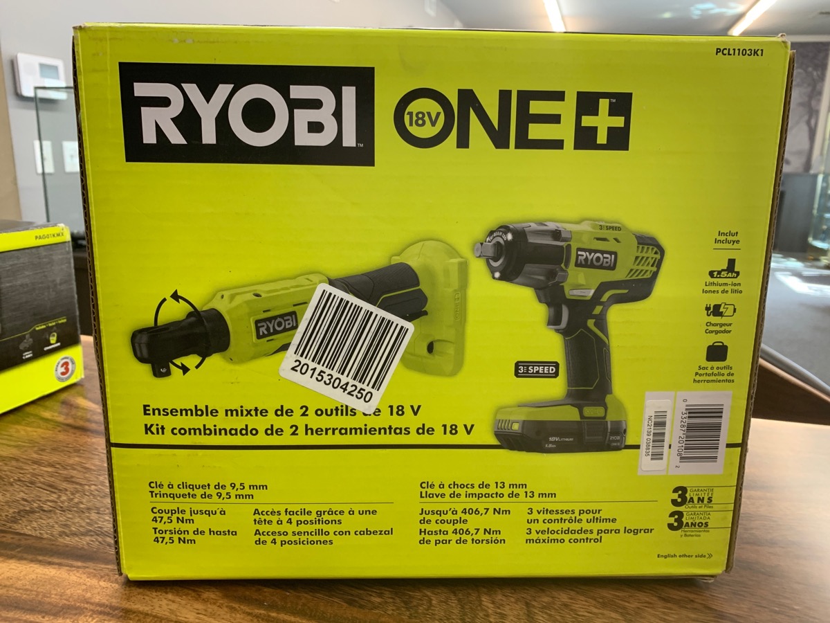 RYOBI PCL1103K1 18V 1/2INCH IMPACT WRENCH & 3/8INCH IMPACT RATCHET
