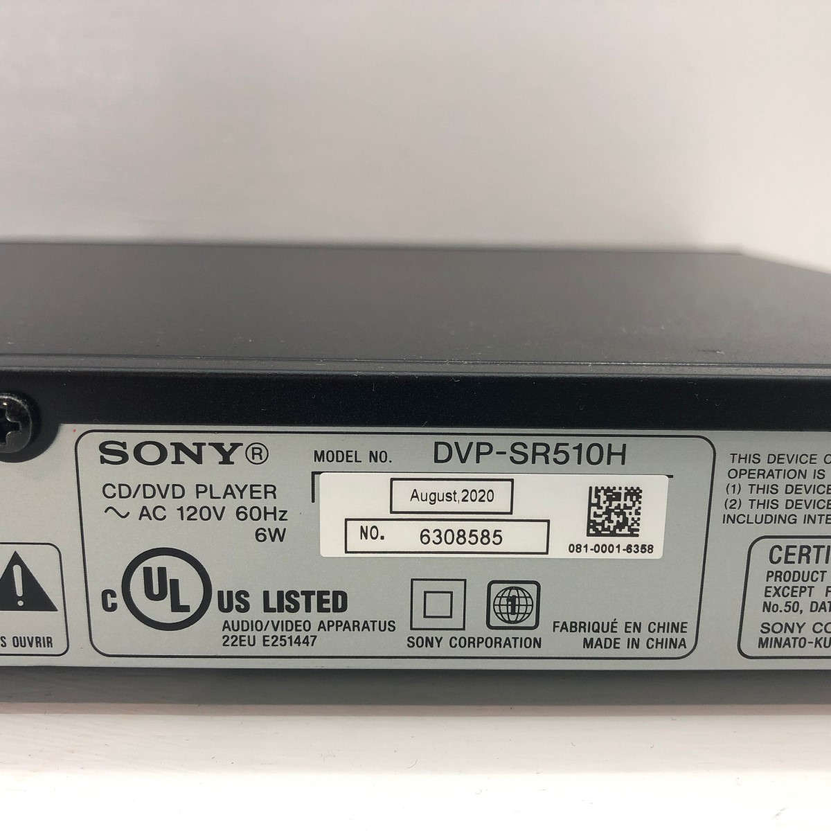 Sony DVPSR510H Upscaling HDMI 1080p Full HD DVD Player NO REMOTE Good