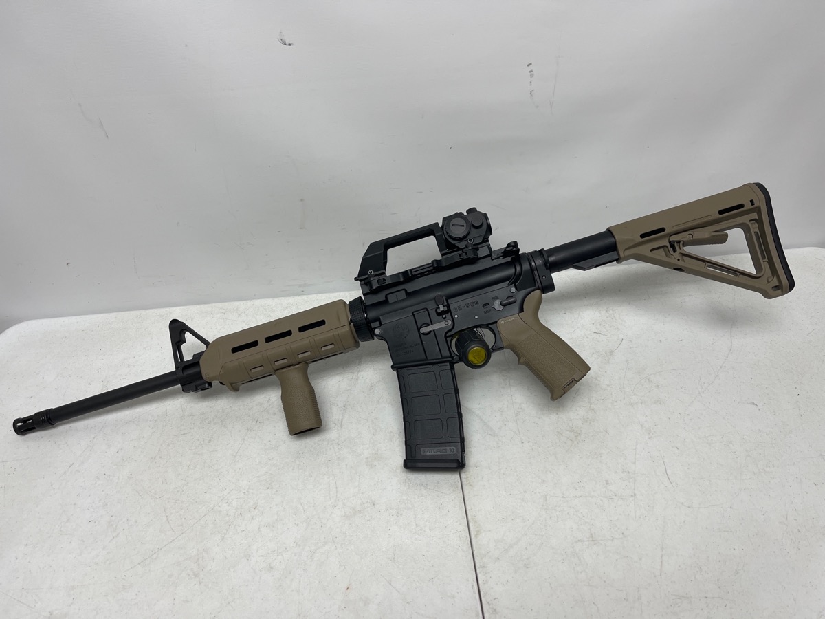 RUGER AR556 5.56 WITH FDE MAGPUL FURNITURE AND RED DOT Like New