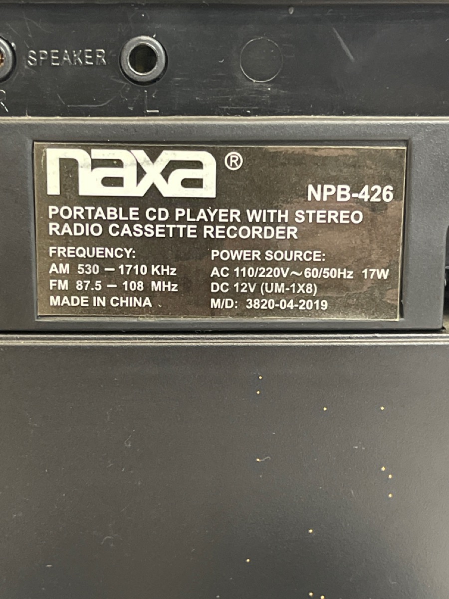NAXA NPB426 PORTABLE CD PLAYER WITH AM/FM STEREO RADIO, CASSETTE