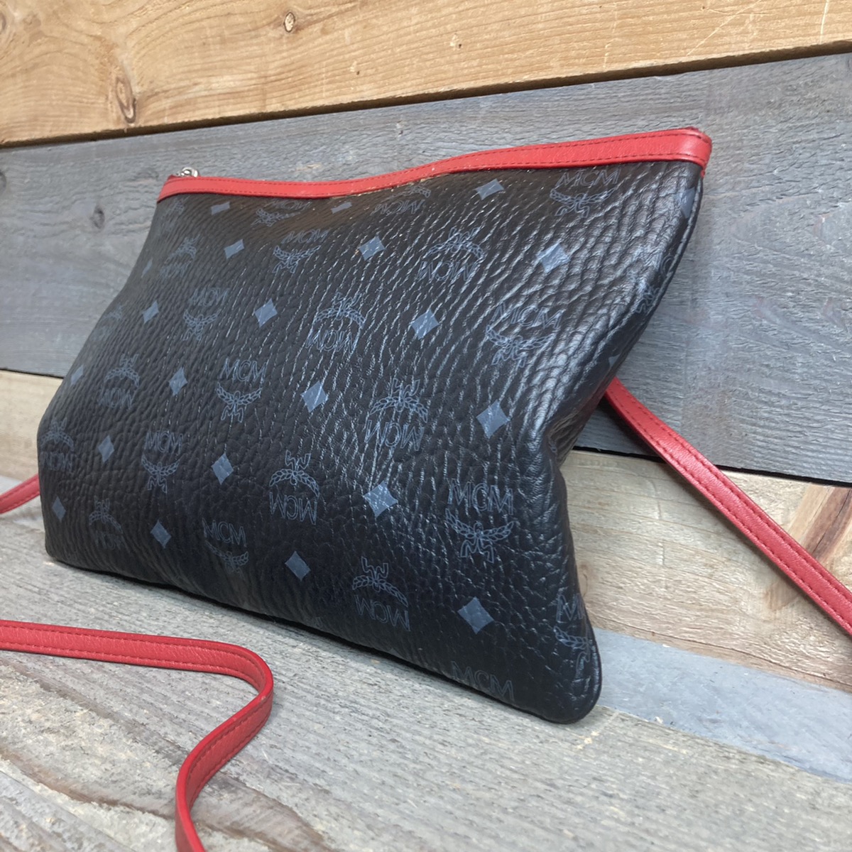 MCM Crossbody Pouch Visetos Black Red Original Very Good Buya