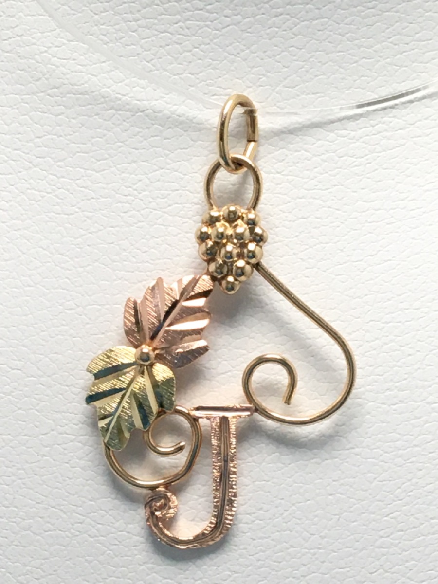 10K Black Hills Gold Leaf Design Initial Letter J Pendant Preowned Buya