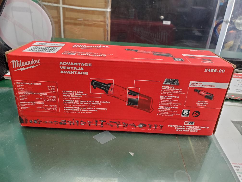 MILWAUKEE 2456-20 M12 12V CORDLESS 1/4 IN. RATCHET (TOOL-ONLY) Brand ...