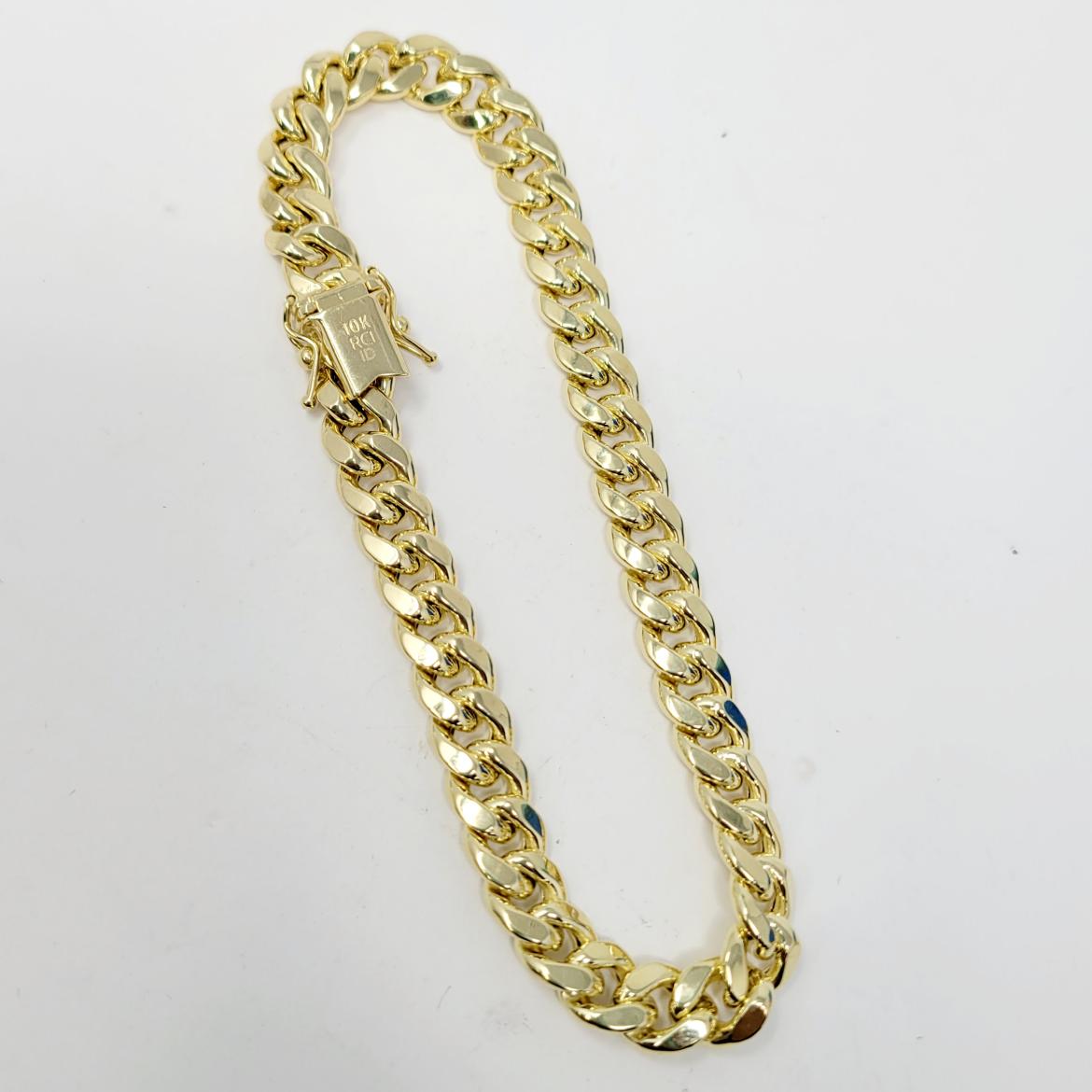 9" 7.4MM SEMI HOLLOW GOLD CUBAN BRACELET 10K Yellow Gold (yoecmr) New Buya