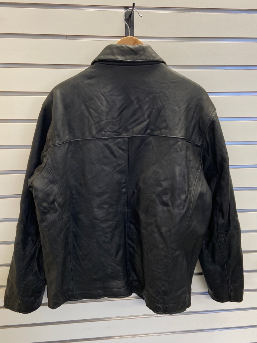 VINTAGE PERRY ELLIS CLASSIC ZIP FRONT BLACK LEATHER BOMBER JACKET MENS ...