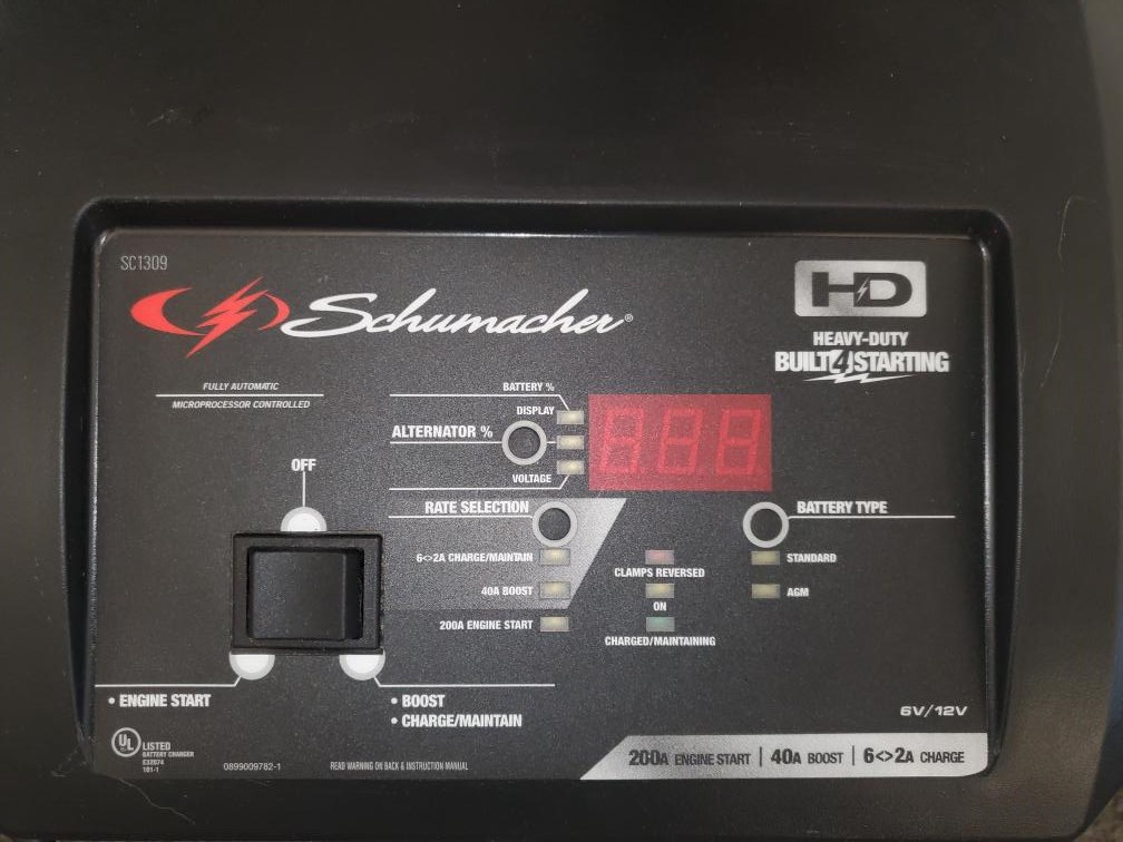 SCHUMACHER SC1309 6/12V WHEELED AUTOMATIC BATTERY CHARGER Very Good Buya