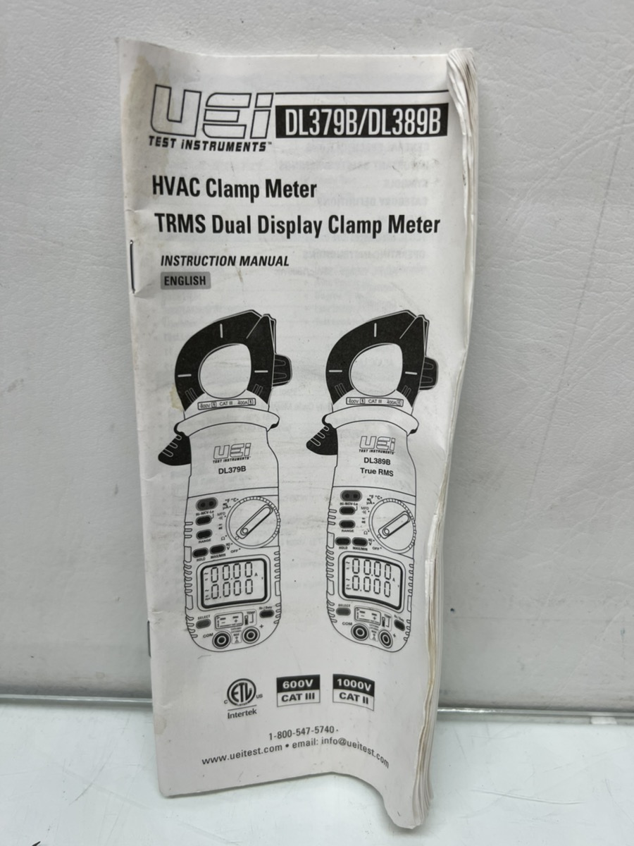 UEI DL389B DIGITAL TRMS CLAMP METER MULTIMETER W/ CASE, MANUAL, TEST