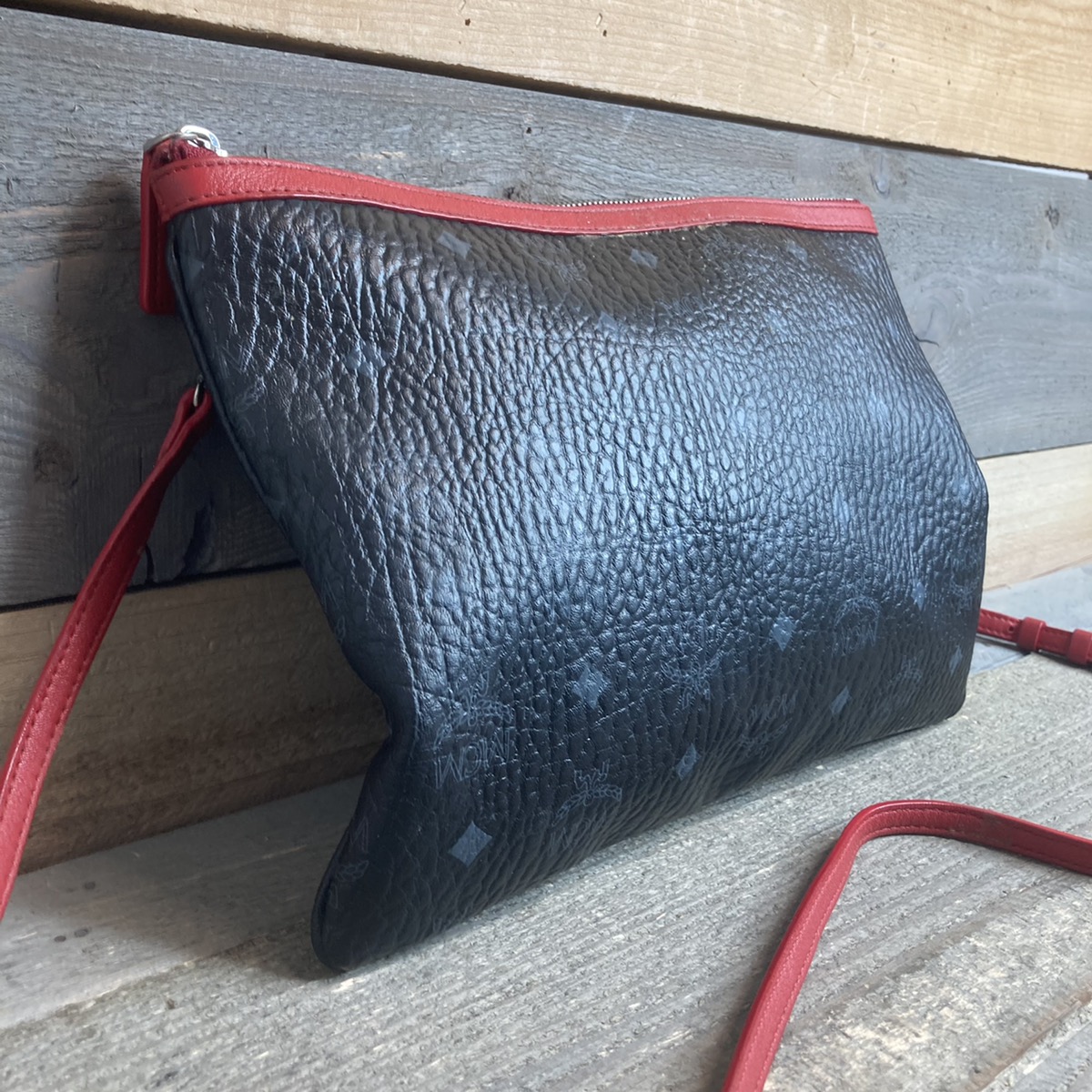 MCM Crossbody Pouch Visetos Black Red Original Very Good Buya