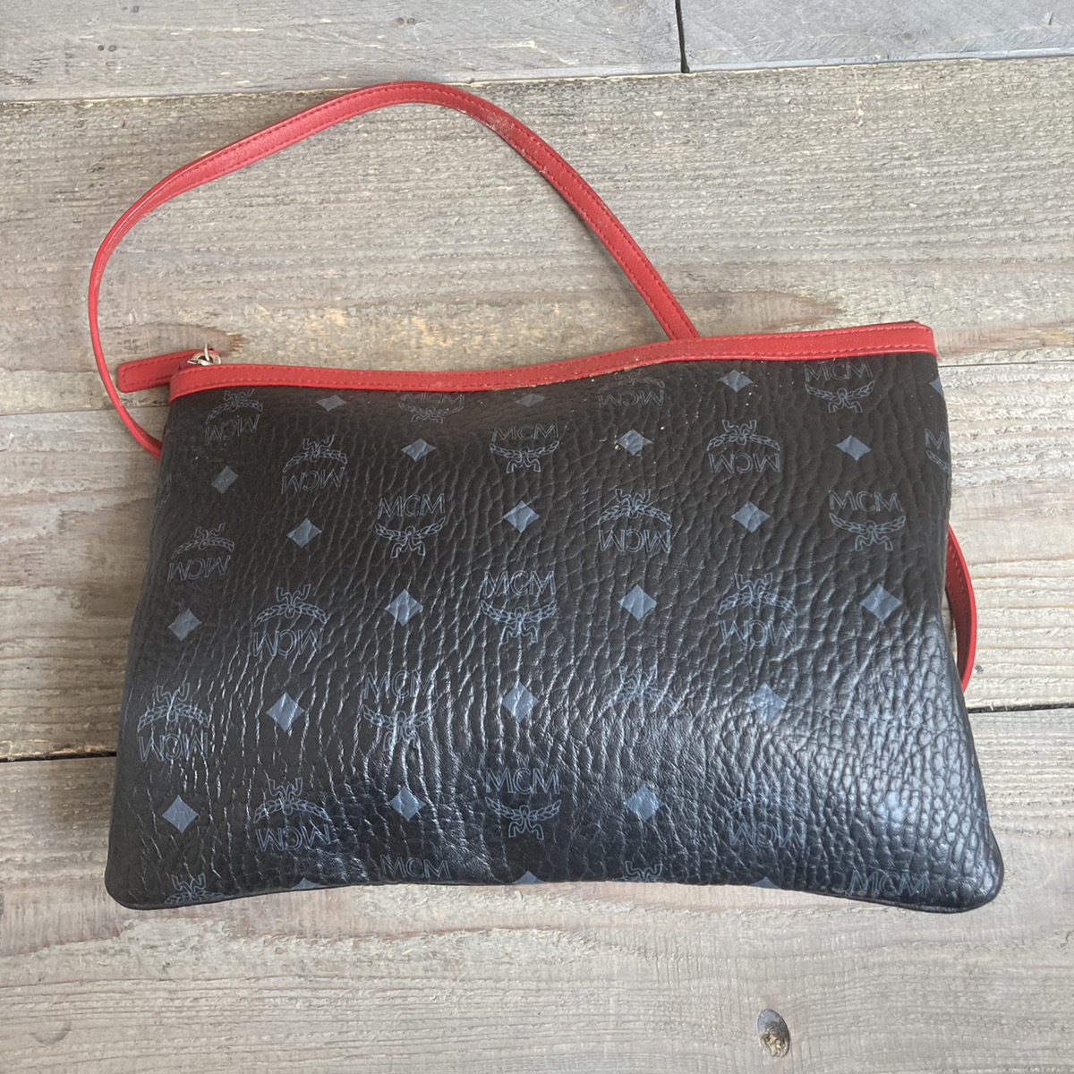 MCM Crossbody Pouch Visetos Black Red Original Very Good Buya