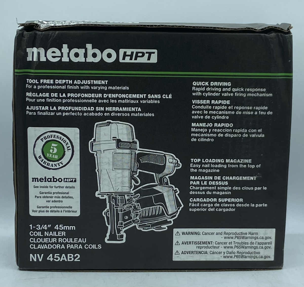 METABO NV45AB2 13/4 INCH ADJUSTABLE DRIVE COIL ROOFING NAILER Brand