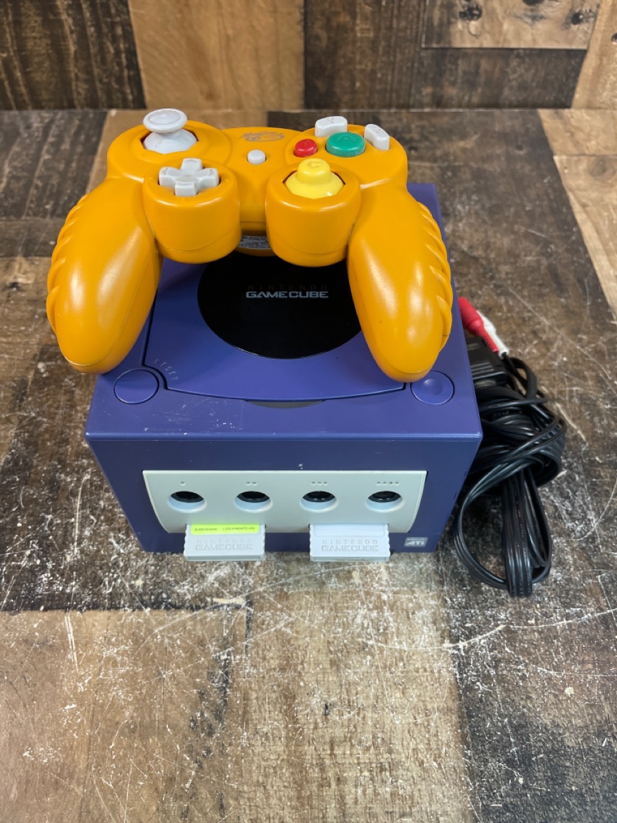 NINTENDO GAMECUBE INDIGO WITH ALL CORDS AND AFTERMARKET CONTROLLER