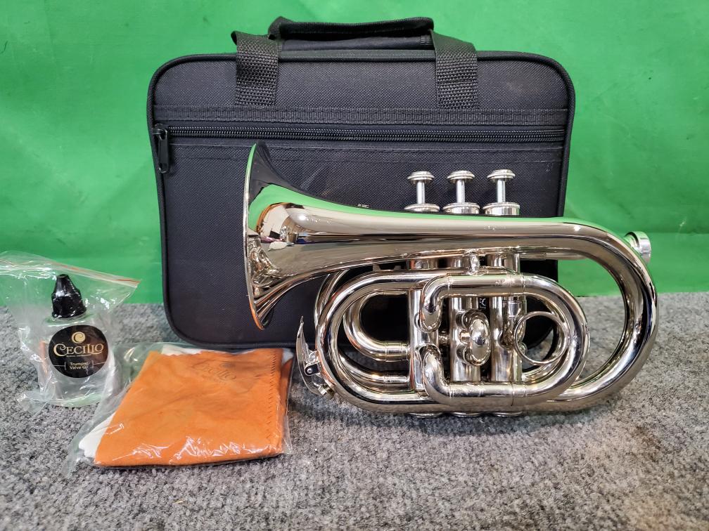 Mendini MPTN Nickel Plated Bb Pocket Trumpet Like New Sooner State
