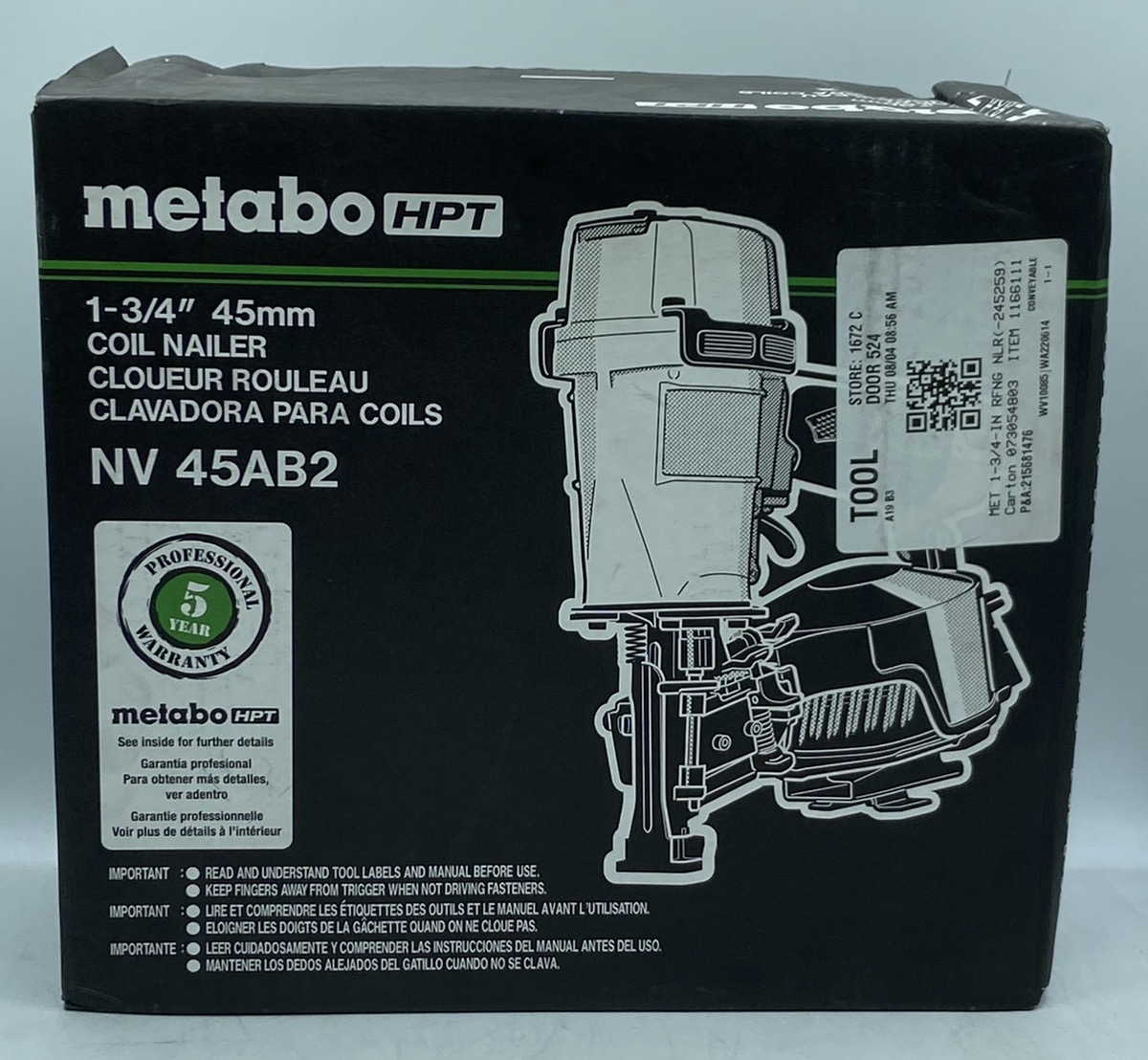 METABO NV45AB2 13/4 INCH ADJUSTABLE DRIVE COIL ROOFING NAILER Brand