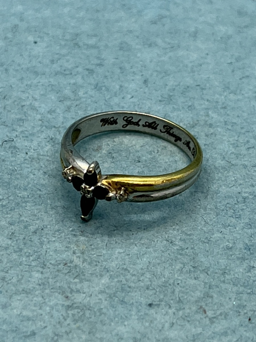 Blue Stone Lady's SilverDiamond & Stone Ring 3 Diamonds .03 Carat T.W