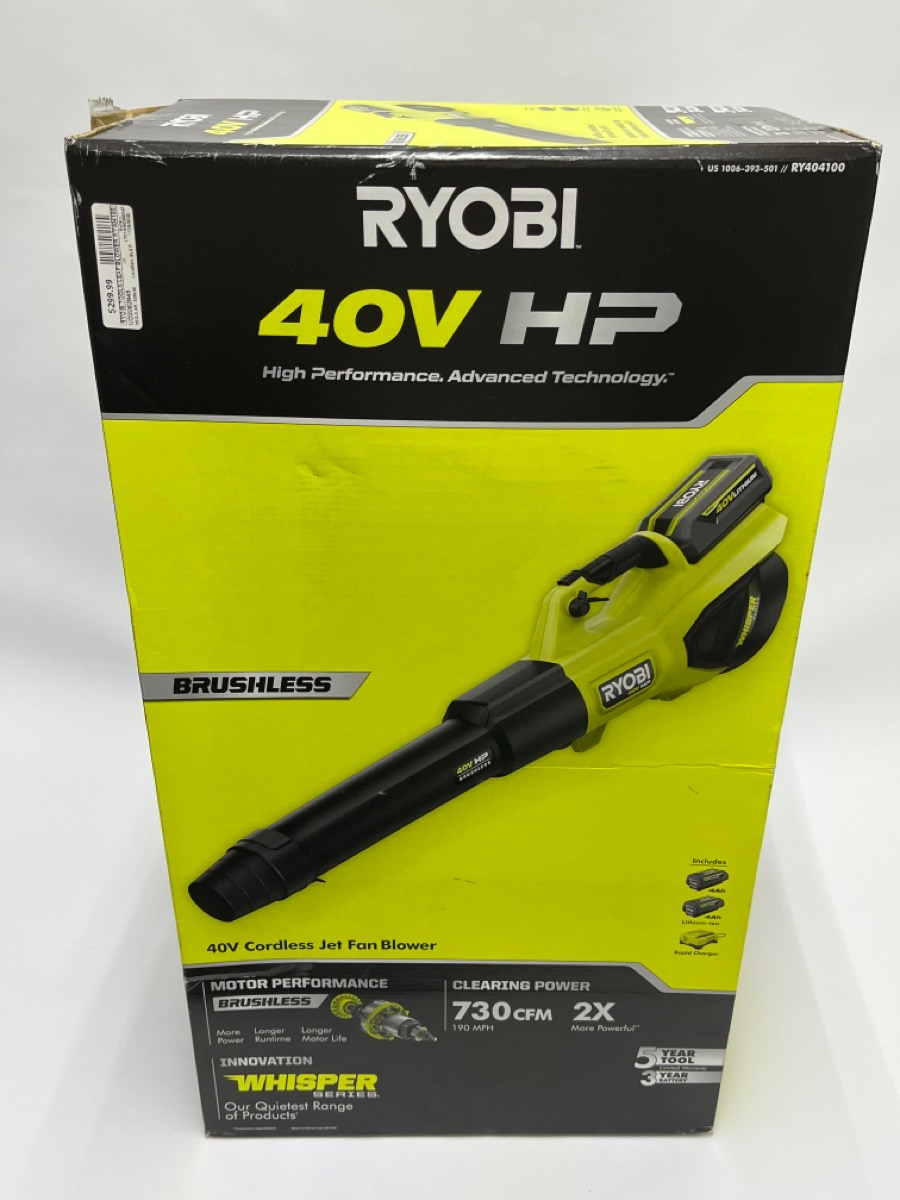 RYOBI RY404100 40V HP BRUSHLESS WHISPER SERIES CORDLESS JET FAN LEAF ...