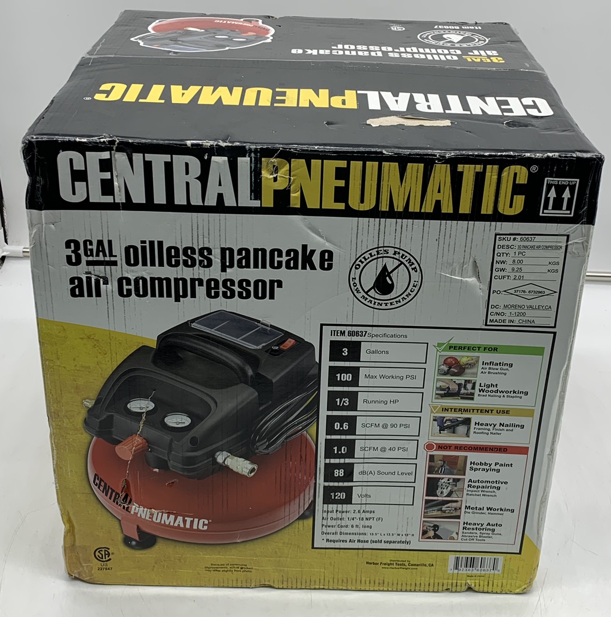 Central Pneumatic 60637 3Gallon Pancake Air Compressor Brand New Buya