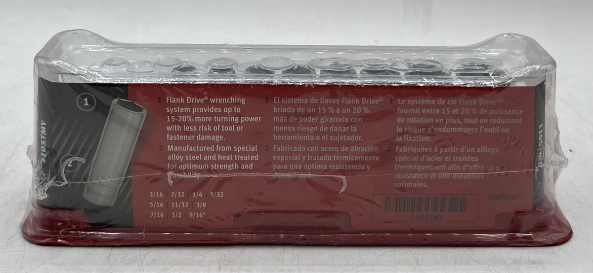 SNAP ON 110STMY SAE 10 PIECE DEEP 6 POINT CHROME SOCKET SET Brand New