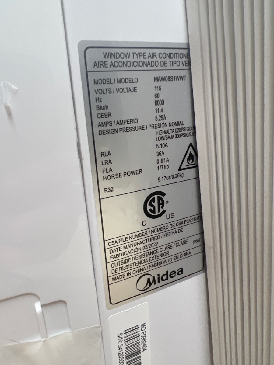 MIDEA MAW08S1WWT 8000 BTU AIR CONDITIONER Very Good River City
