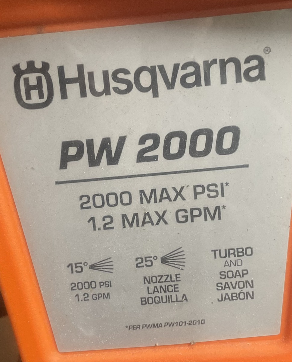 HUSQVARNA 2000PSI ELECTRIC PRESSURE WASHER MODELPWMAPW1012010 Good Buya