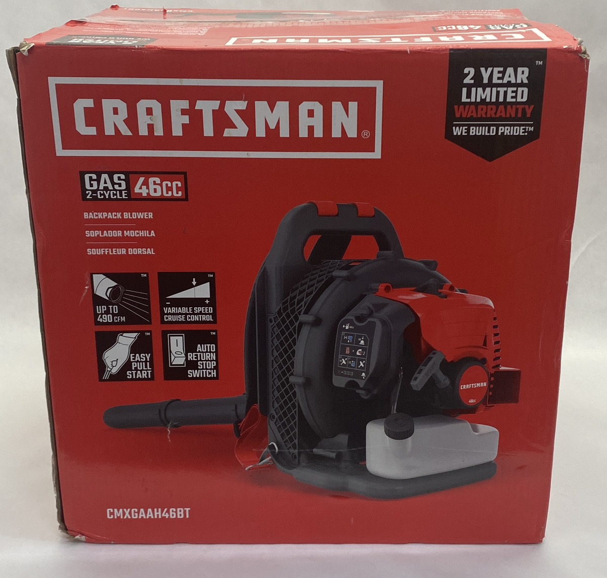 CRAFTSMAN 46cc 2cycle 220MPH 490CFM Gas Backpack Leaf Blower