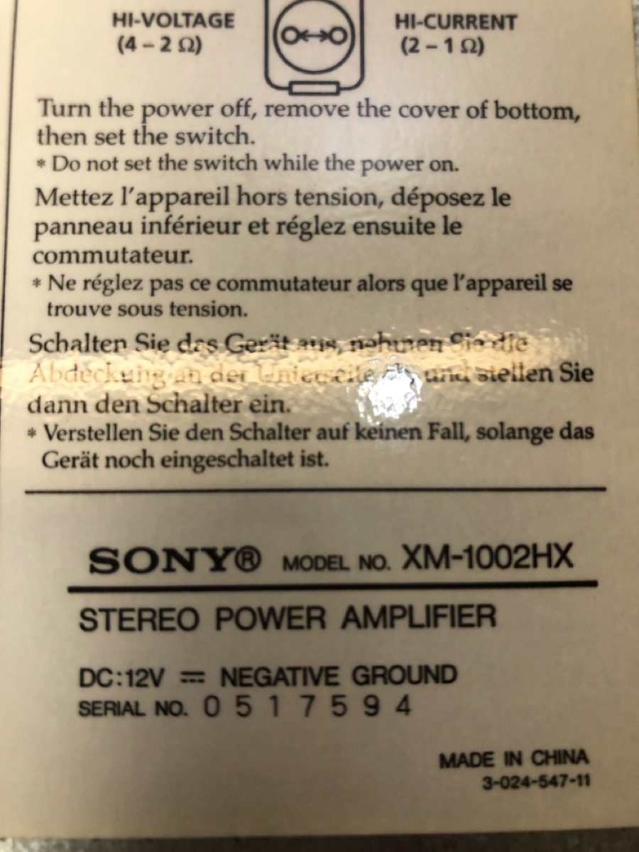 SONY XM1002HX 2/1 CHANNEL POWER OLD SCHOOL CAR AMPLIFIER Good Buya