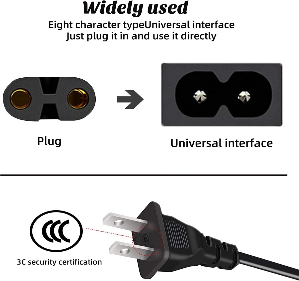 2 Prong AC Power Cord Cable Compatible with Xbox One S/Xbox One X/Xbox