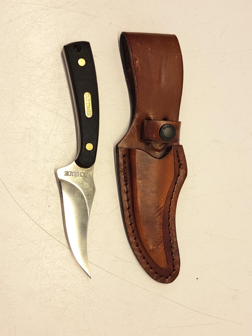 SCHRADE 1520T OLD TIMER SHARPFINGER FIXED BLADE KNIFE W/ SHEATH (ME-JLS ...