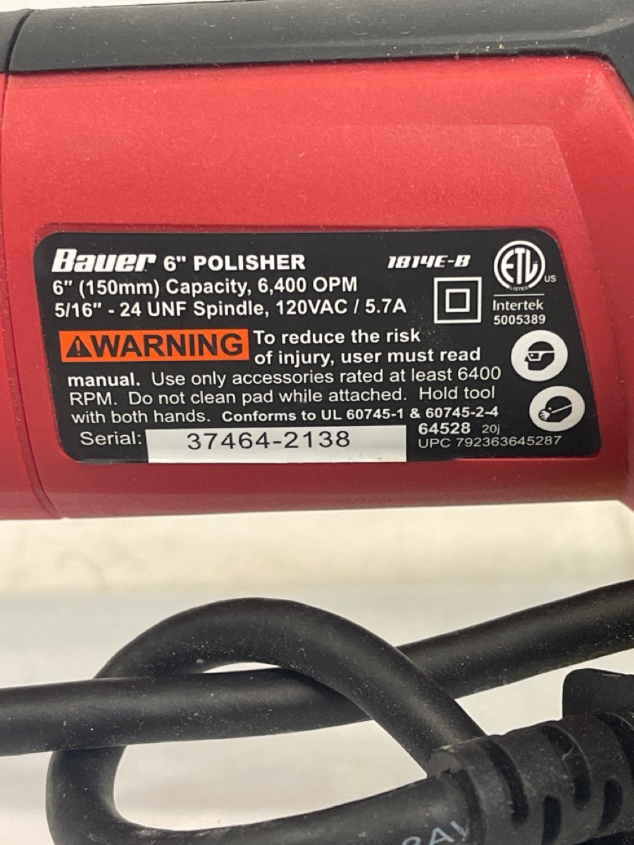 BAUER 1814EB 5.7 Amp 6" ShortThrow Random Orbit DA Polisher/Sander (ml