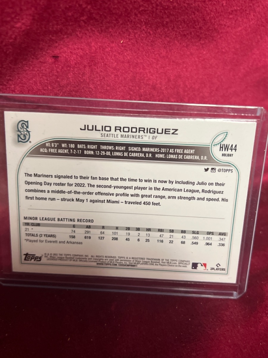 2022 TOPPS HOLIDAY JULIO RODRIGUEZ ROOKIE