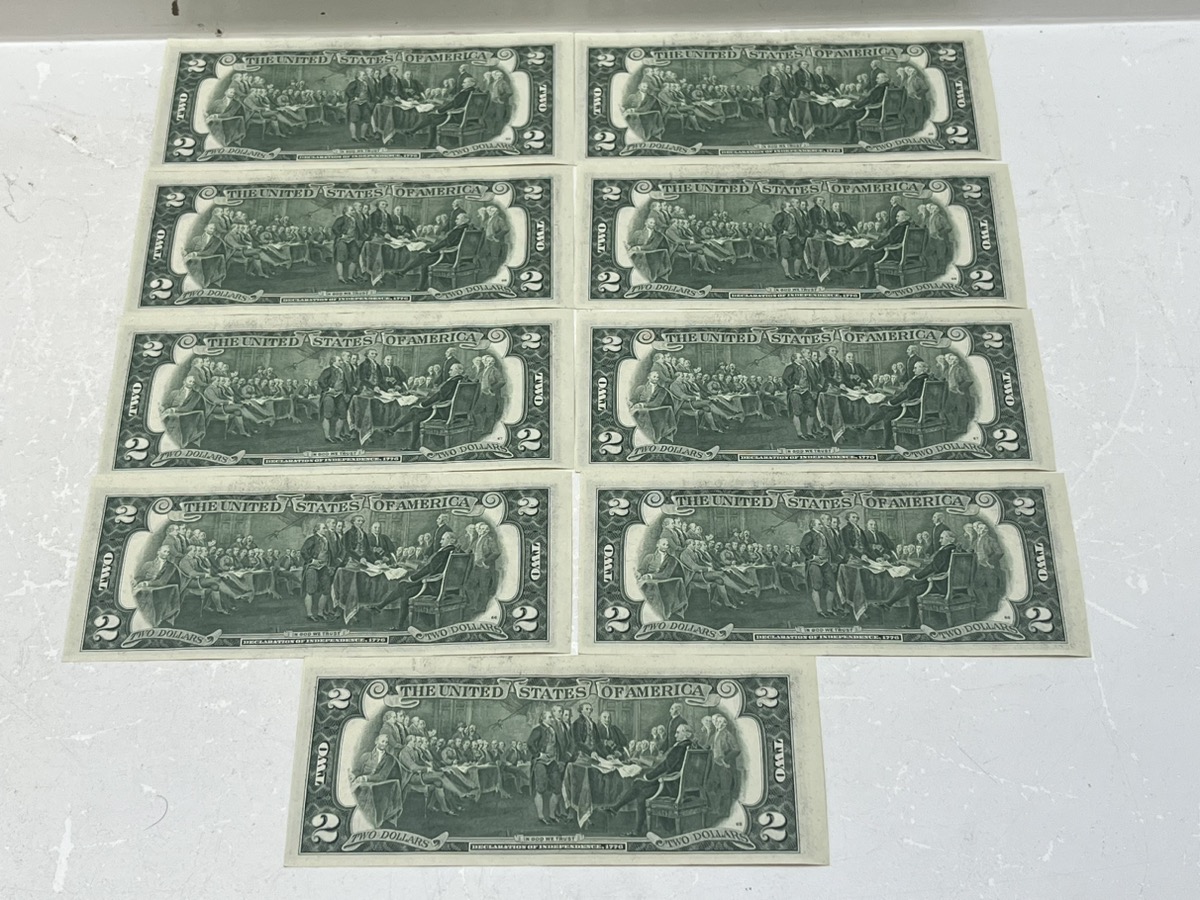 United States 2 Dollar Bills 1976 Series 9 Consecutive Like New Buya