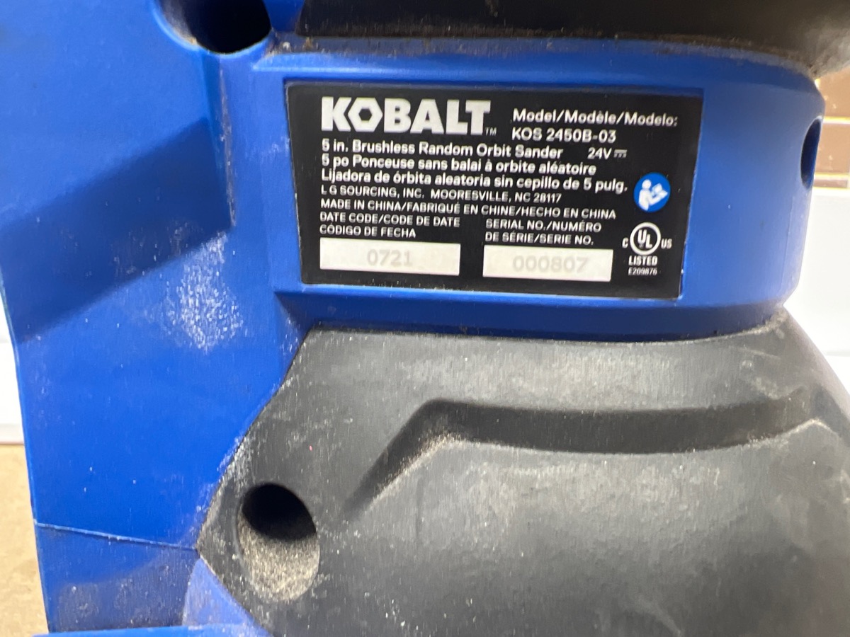 Kobalt 24v MAX Brushless Random Orbit Sander 5" (KOS2450B03) TOOL ONLY