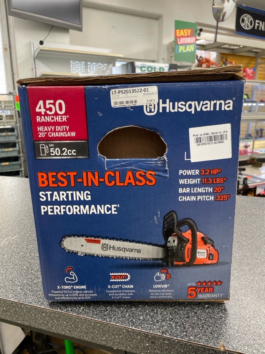 HUSQVARNA 450 RANCHER HEAVY DUTY CHAINSAW 20" BAR LOWVIBRATION Like New The