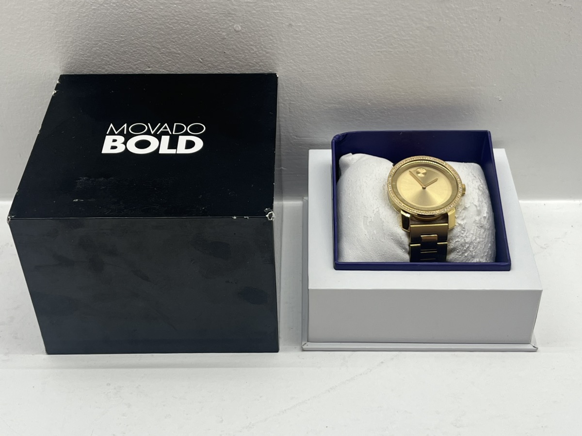 Movado Bold Steel 36mm Diamond Bezel Gold Dial Stainless Steel Case ...