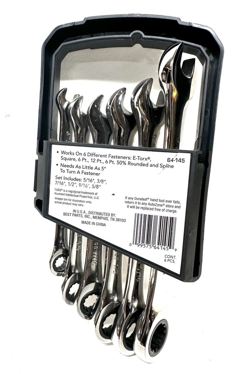 Duralast Universal 6pc SAE Ratcheting Wrench Set Model 64145 Brand