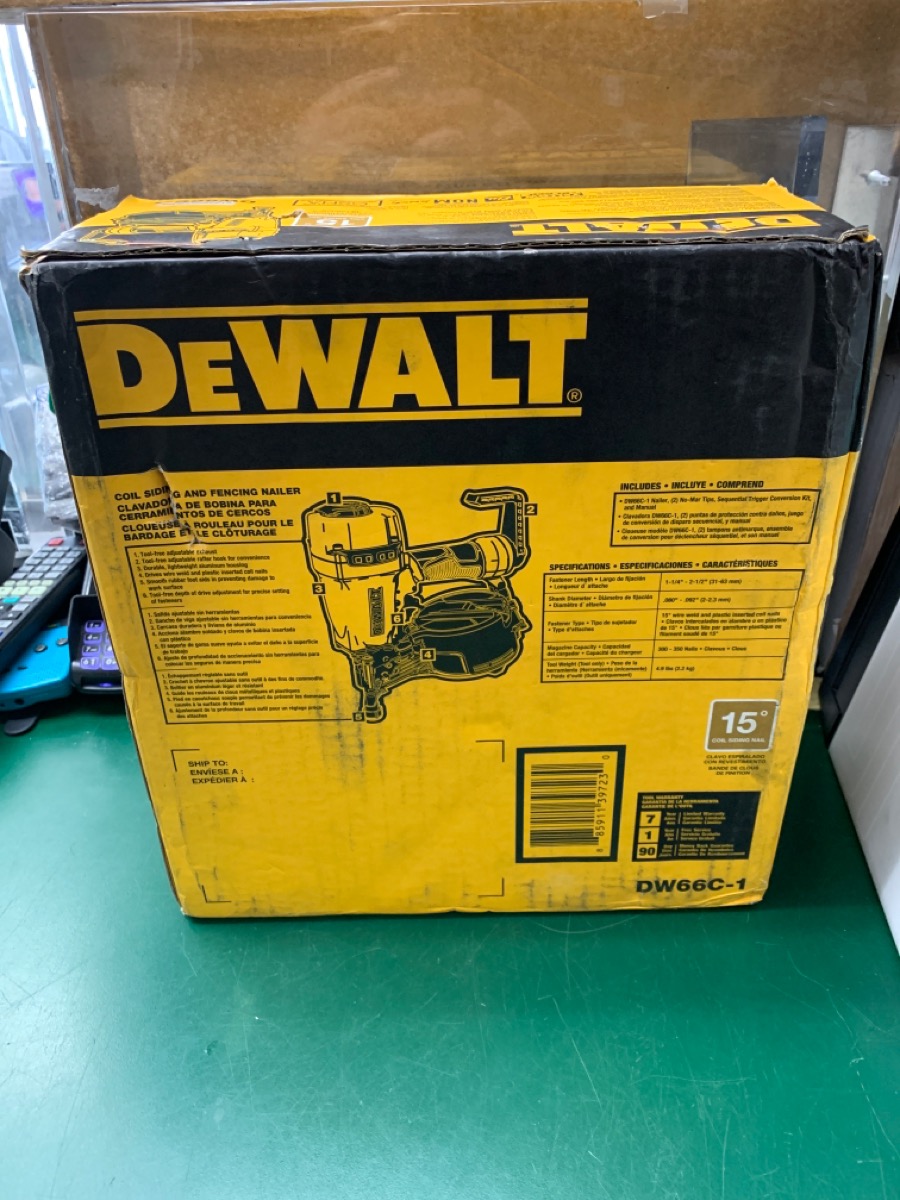 DEWALT DW66C-1 PNEUMATIC 15-DEGREE COIL SIDING AND FENCING NAILER Brand ...