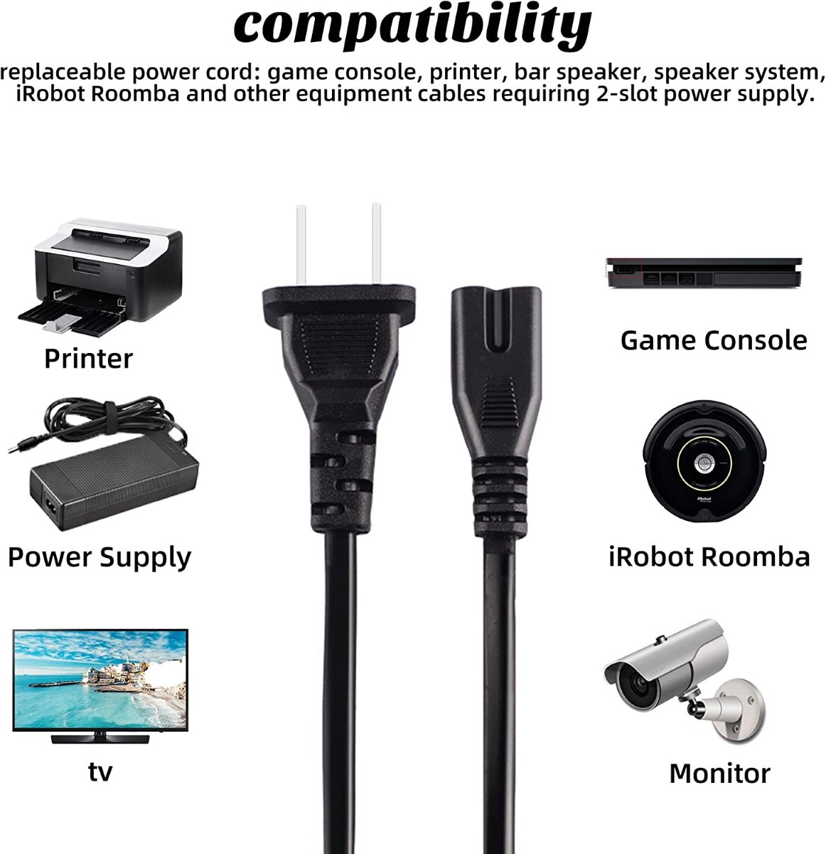 2 Prong Ac Power Cord Cable Compatible With Xbox One S Xbox One X Xbox Series X Brand New Buya